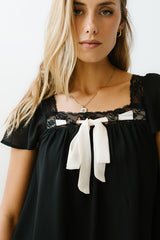 Gianna Lace Trim Blouse in Black