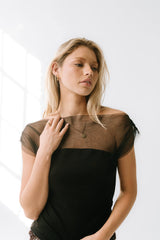 Tracy Mixed Media Top in Black - FINAL SALE