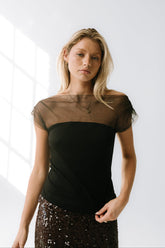 Tracy Mixed Media Top in Black - FINAL SALE