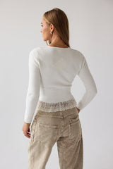 Angie Lace Trim Sweater in ivory - FINAL SALE