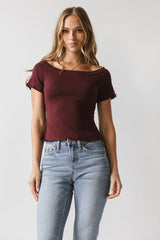 Hannah Lettuce Edge Top in Burgundy - FINAL SALE