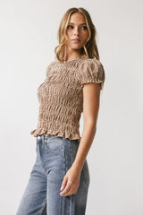Ruth Smocked Top in Brown