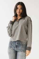 Kessie Striped Top in Grey - FINAL SALE