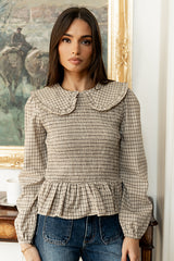 Kristy Smocked Blouse in Beige - FINAL SALE