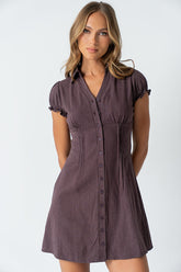 Lockie Pinstripe Mini Dress in Dark Brown - FINAL SALE