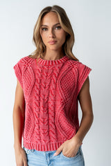 Rebecca Cable Knit Vest in Red - FINAL SALE