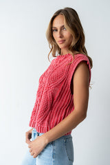 Rebecca Cable Knit Vest in Red - FINAL SALE