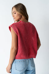 Rebecca Cable Knit Vest in Red - FINAL SALE