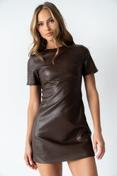 Moxie Vegan Leather Mini Dress in Brown - FINAL SALE