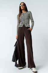 Mia Button Up Top in Striped Black - FINAL SALE