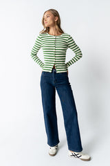 Mia Button Up Top in Striped Green - FINAL SALE