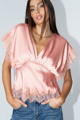 Chelsea Satin Blouse in Blush