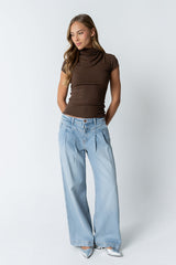 Kara Mock Neck Top in Brown