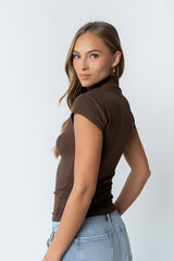 Kara Mock Neck Top in Brown