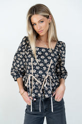 Jerzey Floral Peplum Blouse in Black - FINAL SALE