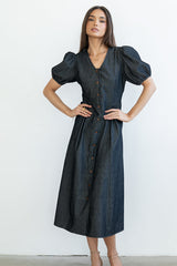 Conley Pinstripe Midi Dress in Black