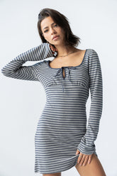 Venice Striped Mini Dress in Heather Grey - FINAL SALE