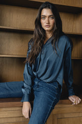 Margaret Twist Button Up in Blue - FINAL SALE