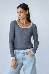 Lex Layered Mesh Top in Slate Blue - FINAL SALE