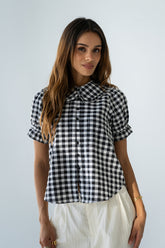 Nelly Gingham Blouse in Black - FINAL SALE