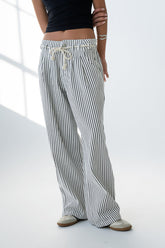 Becky Striped Wide Leg Jeans in White - FINAL SALE