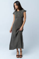 Tammy Embroidered Maxi Dress in Olive - FINAL SALE