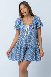 Tony Gingham Baby Doll Dress in Blue - FINAL SALE