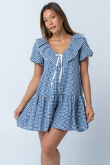 Tony Gingham Baby Doll Dress in Blue - FINAL SALE