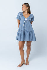 Tony Gingham Baby Doll Dress in Blue - FINAL SALE