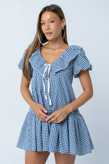 Tony Gingham Baby Doll Dress in Blue - FINAL SALE