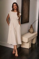 Matilda Pleated Maxi Dress in Oatmeal - FINAL SALE