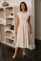 Matilda Pleated Maxi Dress in Oatmeal - FINAL SALE