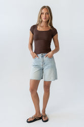 Freya Ribbed Top in Brown - FINAL SALE