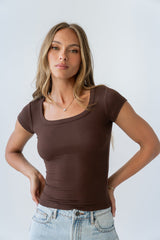 Freya Ribbed Top in Brown - FINAL SALE