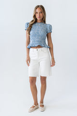 Ruth Smocked Top in Blue
