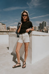 Beckie Striped Denim Shorts in Ivory - FINAL SALE