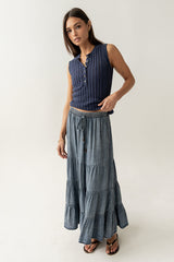 Lina Pointelle Knit Tank in Navy - FINAL SALE