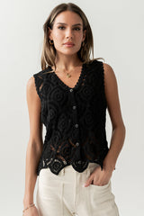 Vicky Crochet Vest in Black - FINAL SALE