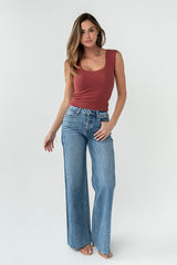 Sawyer Lace Trim Tank Top in Berry