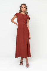 Carolina Pleated Maxi Dress in Brick