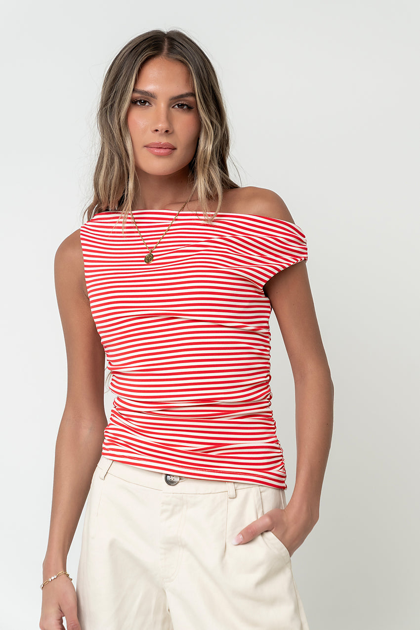 Michelle Boatneck Striped Top in Red - FINAL SALE