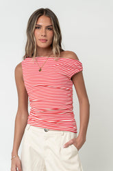 Michelle Boatneck Striped Top in Red - FINAL SALE