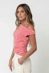 Michelle Boatneck Striped Top in Red - FINAL SALE