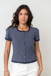 Serra Lace Trim Blouse in Navy - FINAL SALE