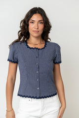 Serra Lace Trim Blouse in Navy - FINAL SALE