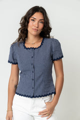 Serra Lace Trim Blouse in Navy - FINAL SALE