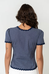 Serra Lace Trim Blouse in Navy - FINAL SALE