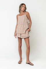 Lily Gingham Tank Top in Brown - FINAL SALE
