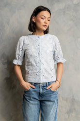 Cassidy Embroidered Button Up in Blue - FINAL SALE