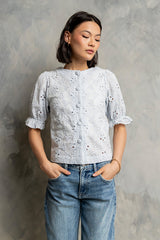 Cassidy Embroidered Button Up in Blue - FINAL SALE